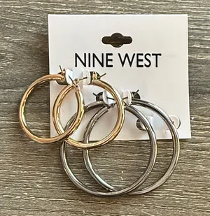 Nine West Gold and Silver Hoop Earrings Set of Two thumbnail 1