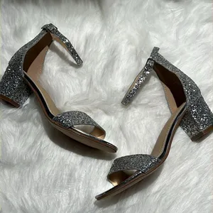 J. Adams Silver Glitter Block Low Heels with ankle strap Size 7.5. B76 thumbnail 4