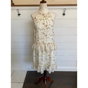 NSR‎ Floral Halter Ruffle Tiered Mini Dress Cream Pink XS CD9975 Made in USA thumbnail 3