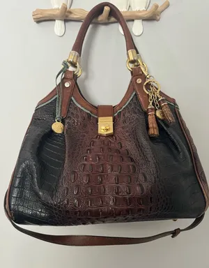 Brahmin Elisa Hobo‎ Sachel Bag Croc Embossed Leather Charm & Tassel thumbnail 1