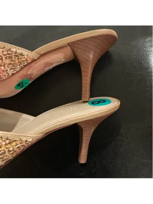 Marcello Paci Shoes Sz 8 Slides Kitten Heels Tweed Fabric Orange/Tan thumbnail 3