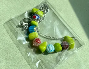 natural jade stones & colorful flower glass beads necklace/choker 💚 thumbnail 4