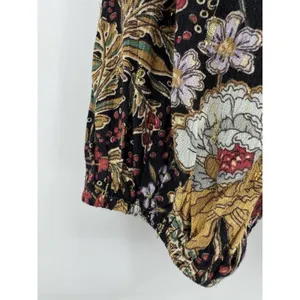 DR2 by Daniel Rainn Black Blouse Sz XL Multi Floral Metallic Gold Tie Front Boho thumbnail 7