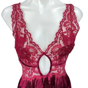 For Love & Lemons Red Floral Lace Silk Satin Sleeveless Mini Slip Dress Sz L thumbnail 8