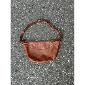 Ashwood Brown Pebbled Leather Crescent Hobo Shoulder Bag Cognac Gold Hardware thumbnail 2