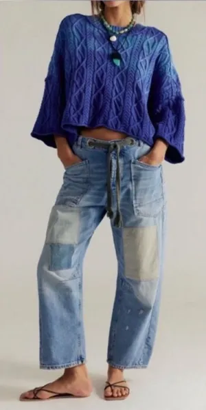 NWT Free People We The Free Moxie Pull-On Barrel Jeans - Truest Blue - 26 thumbnail 1