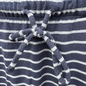 Striped Knit Mini Skirt - Navy Blue and White, Drawstring Waist, Casual thumbnail 2
