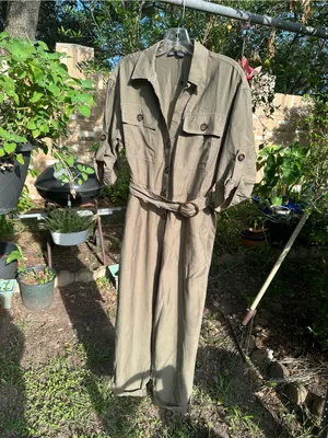 NWOT Zara Utility Jumpsuit Small S Olive Green Belted Safari Cargo Romper thumbnail 2
