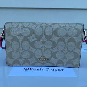 Coach Anna Foldover Clutch Crossbody -Khaki /Pink thumbnail 2