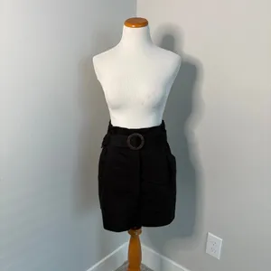 Zara TRF Black Paperbag Waist‎ Mini Skirt with Tortoiseshell Belt Size Medium thumbnail 2