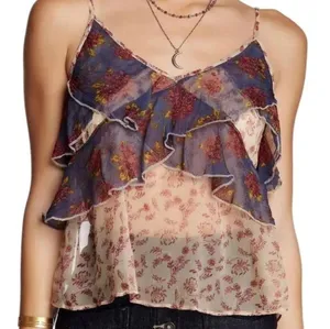 Free People ‘All Things Sheer’ Floral Camisole Tiered Tank Sheer Top Purple M thumbnail 1
