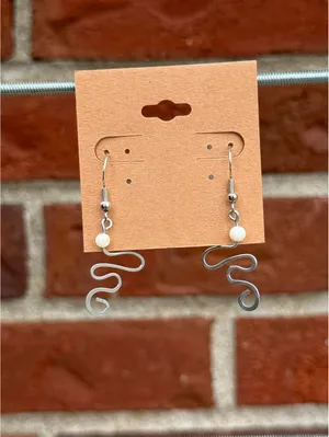 Handmade Wire Earrings with White Bead thumbnail 2