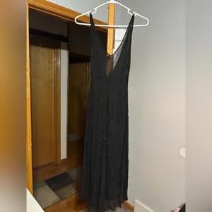 Silk Beaded Sheer Dress Black thumbnail 6