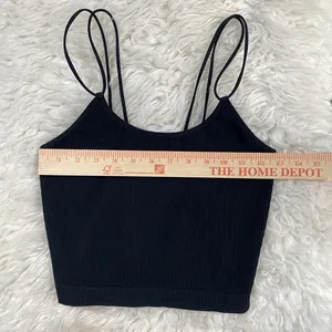 Colsie Black Ribbed Crop Tank Top Double Straps Grunge Alt Summer Spring thumbnail 6