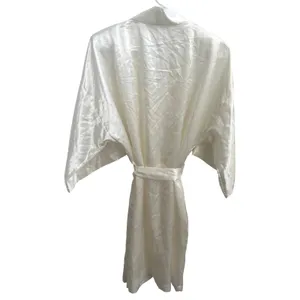 Vintage 90s Ivory Satin Bridal Peignoir Set Robe & Slip Floral Lace Pearl S thumbnail 2