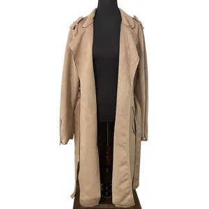 NWT Tahari Faux Suede Trench Coat Taupe Belted XL Long Duster Jacket Capsule thumbnail 2