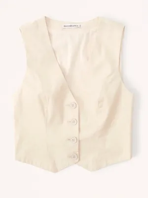 Abercrombie & Fitch Tailored Vest Set Top Cream Size Large thumbnail 3