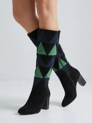 Farylrobin Frances suede corduroy geometric chunky heel Knee High boots sz 8.5 thumbnail 2