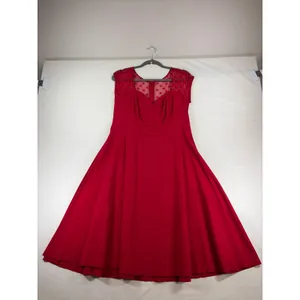 Torrid Red Polka Dot Mesh Yoke Fit and Flare Midi Dress Size 14 Retro Style thumbnail 3