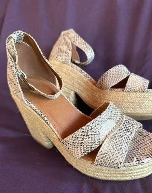 MIM Espadrille Platform Wedge Sandals Ankle Strap Snakeskin Print Size 6 thumbnail 1