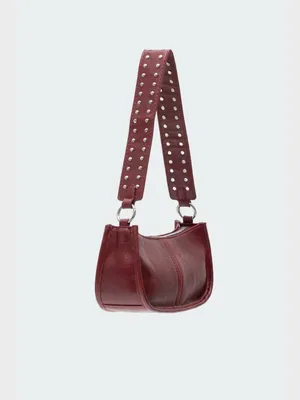 Studded Strap Faux Leather Shoulder Bag - Burgundy / Dark Red thumbnail 3