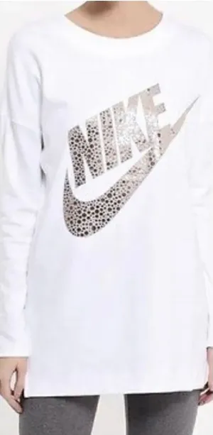 Nike Women's Rally‎ Metallic Fleece Crewneck Sweatshirt Ivory size M thumbnail 1