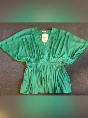 🆕 bohme V-Neck Kimono Style Satin Top Emerald Green Size S thumbnail 4