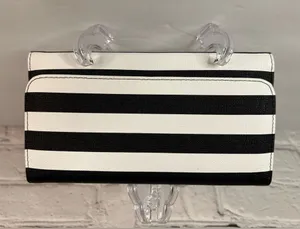 Kut From The Kloth Black White Striped‎ Slim Trifold Wallet Vegan Leather NEW thumbnail 1