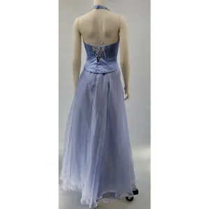 Michelangelo Gown Womens 6 Blue Beaded Whimsical Fairy Corset Halter Prom Dress thumbnail 3