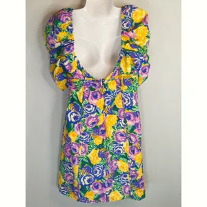 Zara Green‎ Purple Yellow Floral Mini Corset Dress Womens Large Coquette Girl thumbnail 9