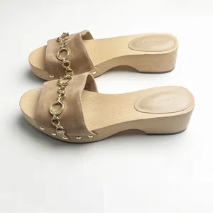 ANN TAYLOR Missy Leather Dominican Sand Chain Wooden Mule Clog Slides, Size 7 thumbnail 6