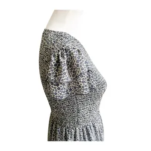 Bohme Midi Dress Womens White Blue All-Over Micro Print Smocked Tiered Classic thumbnail 5