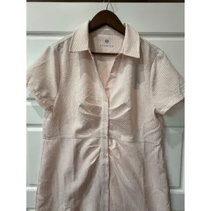 Renwick Sport Pink Stripe Seersucker Court Dress Large Tennis Preppy Coastal thumbnail 3