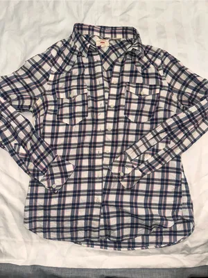 Levi's Men's Navy, White & Pink Plaid Button-Down Shirt thumbnail 1