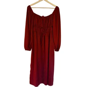 Amazon Satin red tie bust puff sleeve milkmaid midi dress M thumbnail 9