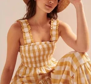 Abercrombie & Fitch Plaid Maxi Dress Yellow White Picnic Long Ruffle Small thumbnail 2