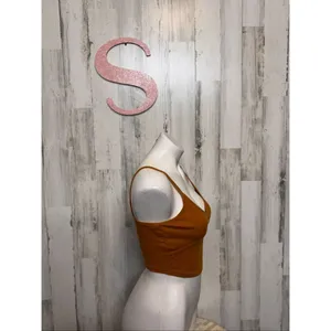 Bozzolo Mustard Ribbed Spaghetti Strap Crop Top Women’s Small Basic Stretch Cami thumbnail 5