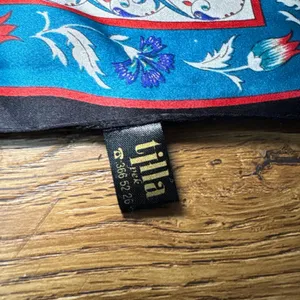 VTG Tilla 100% Silk floral Scarf shawl blue red made in Turkey 58x20 boho luxury thumbnail 3