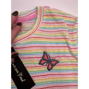 Emerson‎ Road Pajama Set Women Large Yellow Pink Striped Butterfly Sleepwear NWT thumbnail 6