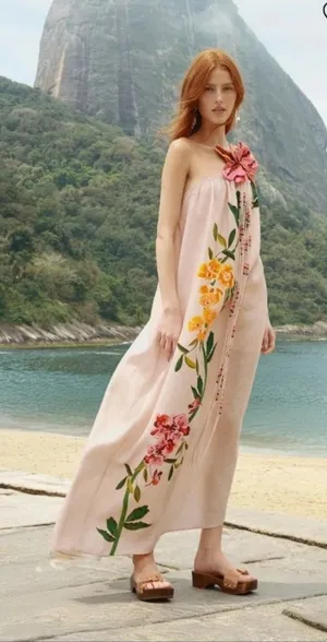 NWT Farm Rio pink garden terrace 3d one-shoulder maxi dress Size Small thumbnail 1