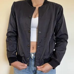 Brandy Melville | Lightweight Snap‎ Button Bomber Jacket in Black One Size thumbnail 3