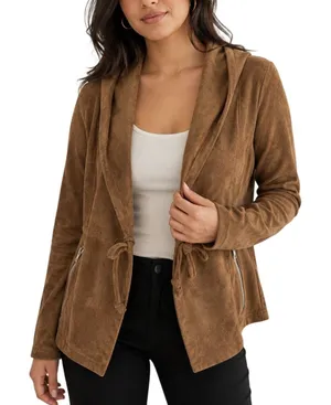 BLANKNYC Supernova Faux Suede Hooded Jacket Brown Size XS thumbnail 1