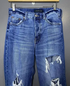Aeropostale 90s Baggy Straight Jeans Womens 8 Medium Wash Blue Distressed Denim thumbnail 1