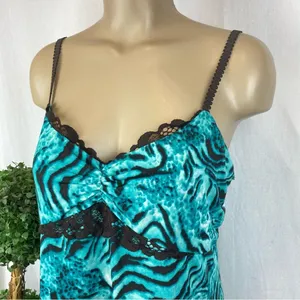 Josie Natori Blue & Brown Print Sleeveless Slip Sleep Dress L thumbnail 3