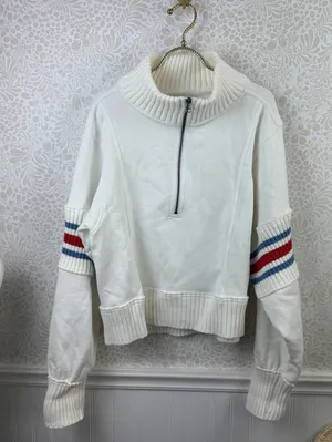 Daily Practice White Stripe Indy Half-Zip Crop Hooded Sweatshirt - Size - Medium thumbnail 4