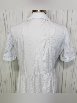 STRADIVARIUS Tiered Short-Sleeve‎ Midi Shirt Dress in White, Medium thumbnail 6
