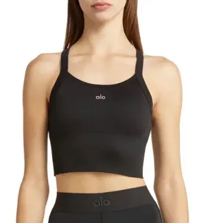 Alo Yoga Seamless Ribbed Favorite Bra Tank Black XXS thumbnail 1