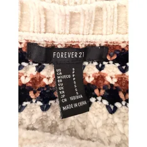 Forever 21 Womens Chenille Popcorn‎ Knit Striped Sweater Cream Brown Navy Small thumbnail 8