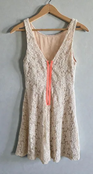 Speechless Cream Lace Dress with Coral Zip‎ Accent thumbnail 1
