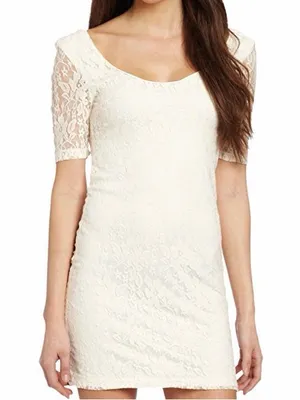 Free People y2k White Lace Mini Dress Square Neck 3/4 Sleeve Boho Romantic Sz xs thumbnail 1